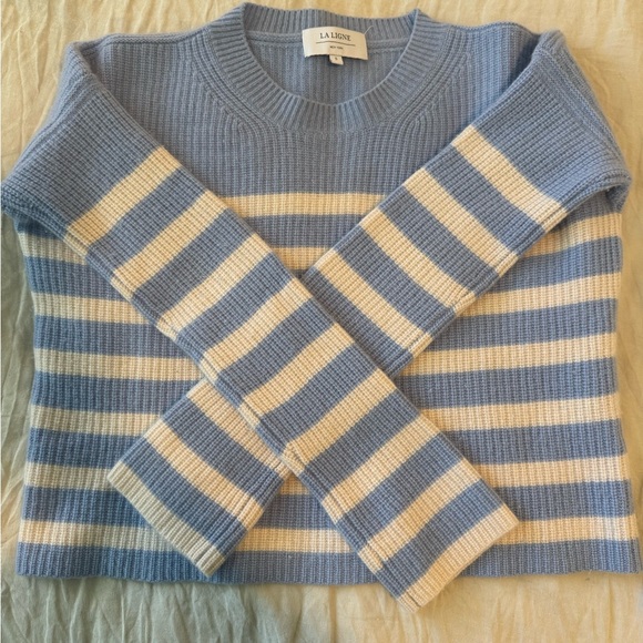 La Ligne Toujours Cashmere Blue and White Stripe Sweater - Picture 4 of 5